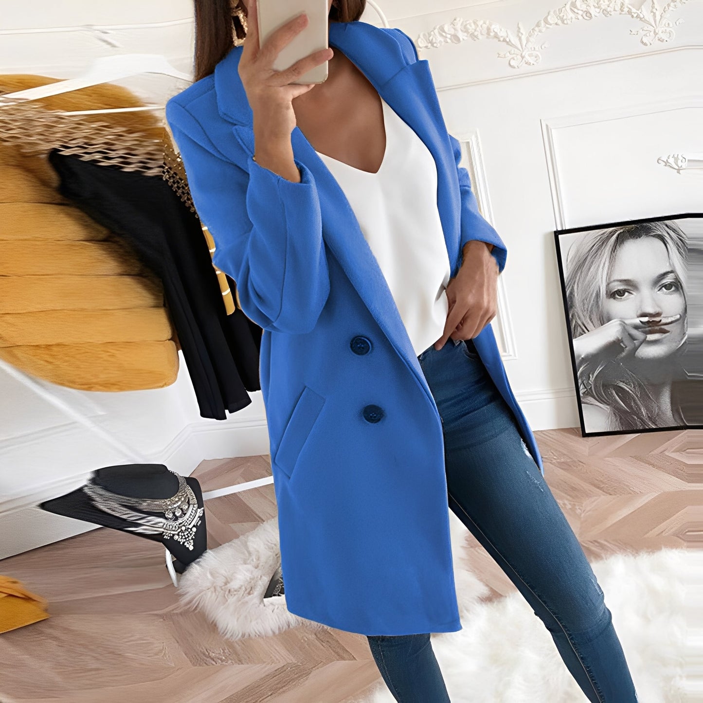 Tiffani - Elegantní dlouhý vlněný kabát pro dámy