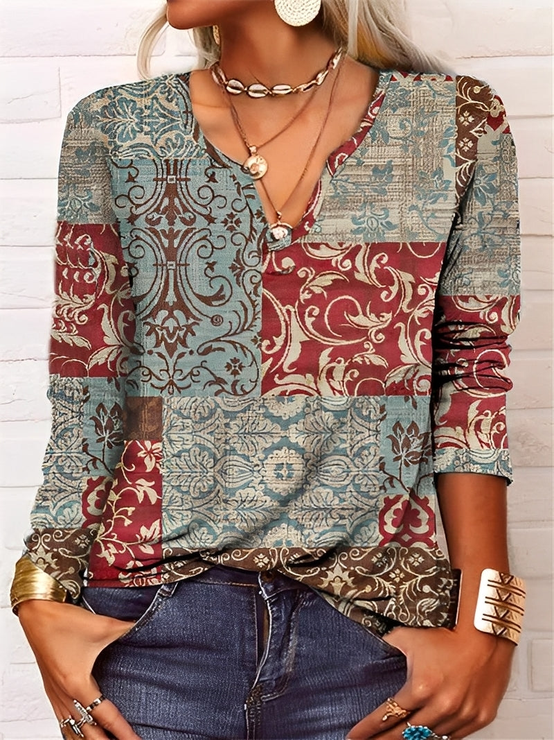 Denise - Boho halenka s V výstřihem a knoflíky pro dámy