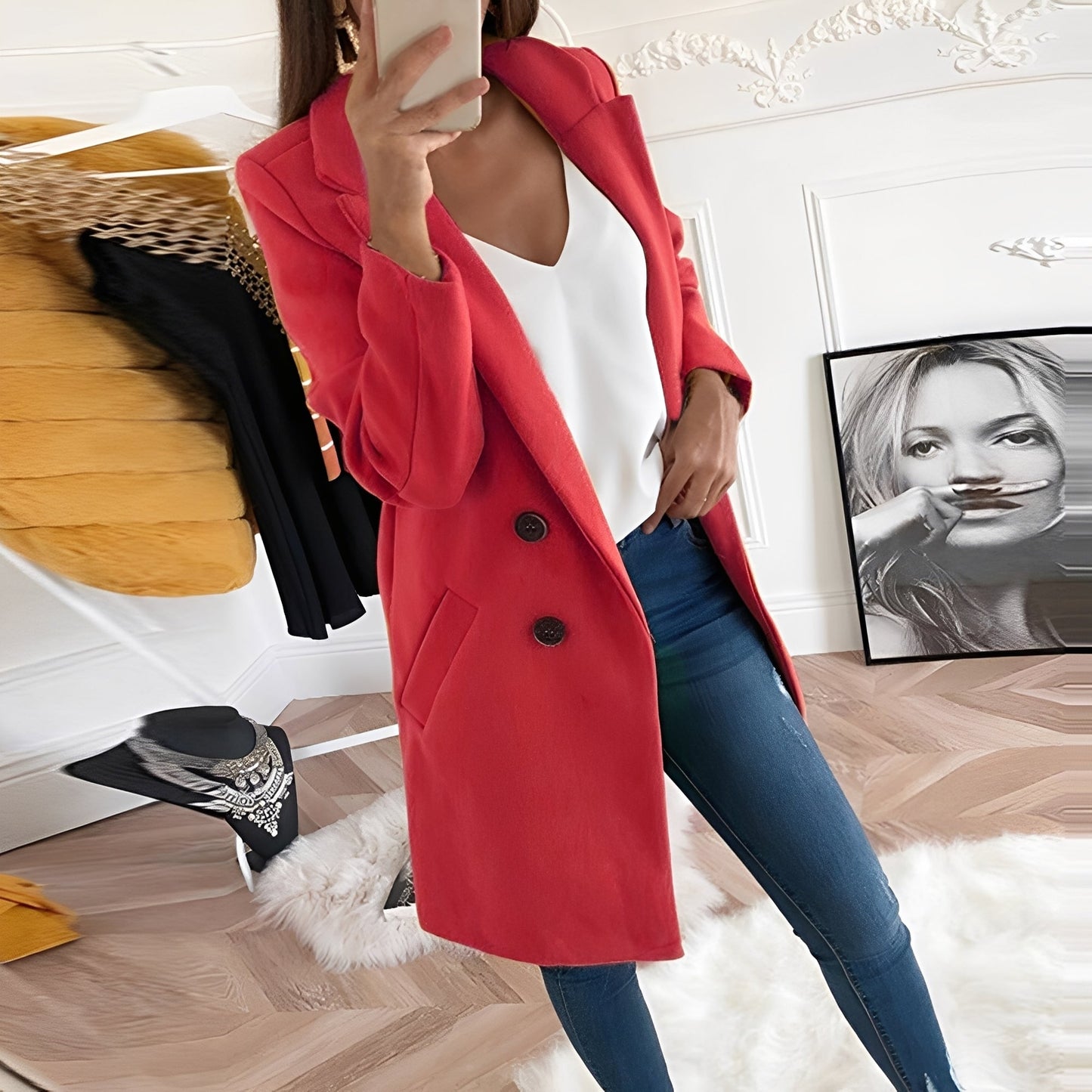 Tiffani - Elegantní dlouhý vlněný kabát pro dámy