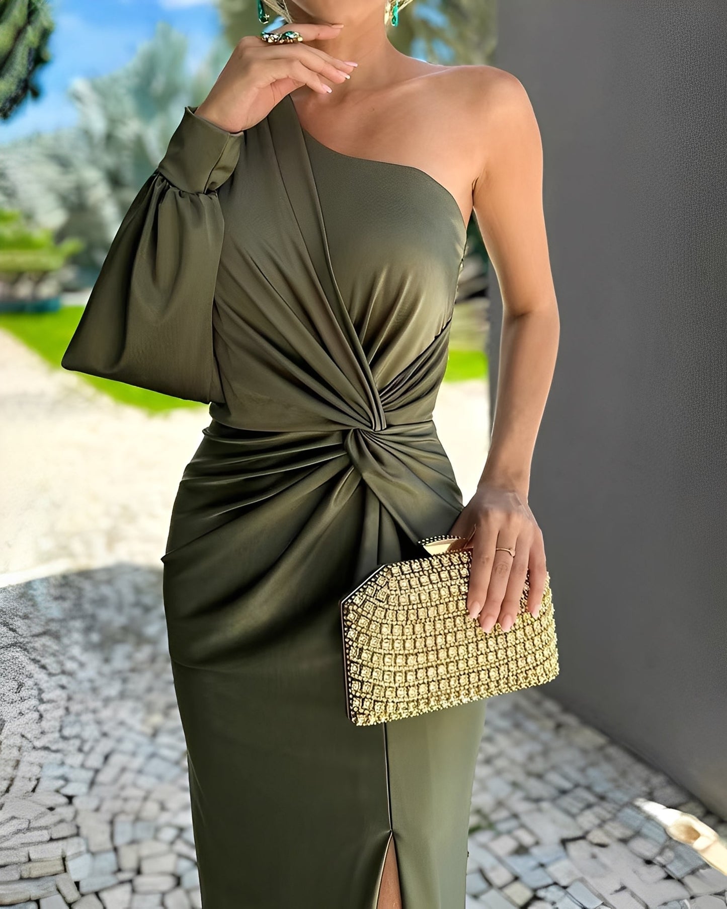 Pauline - Elegantní, drapované One-rameno šaty pro dámy