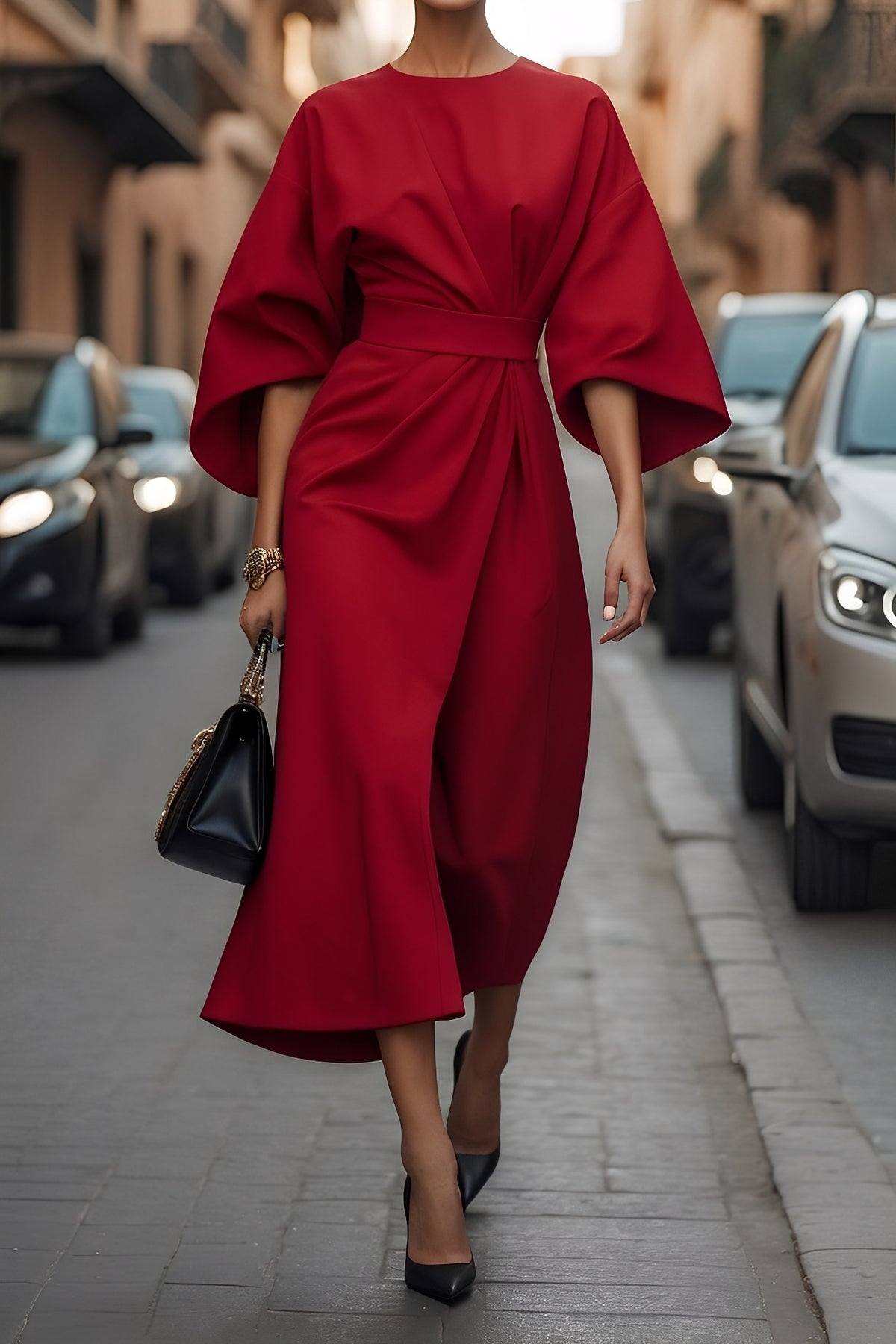 Elena - Elegantní, volně sedící šaty s páskem pro dámy