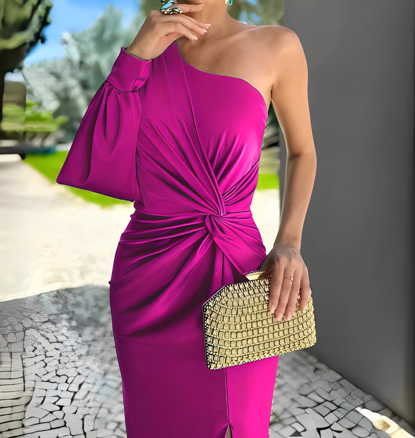 Pauline - Elegantní, drapované One-rameno šaty pro dámy