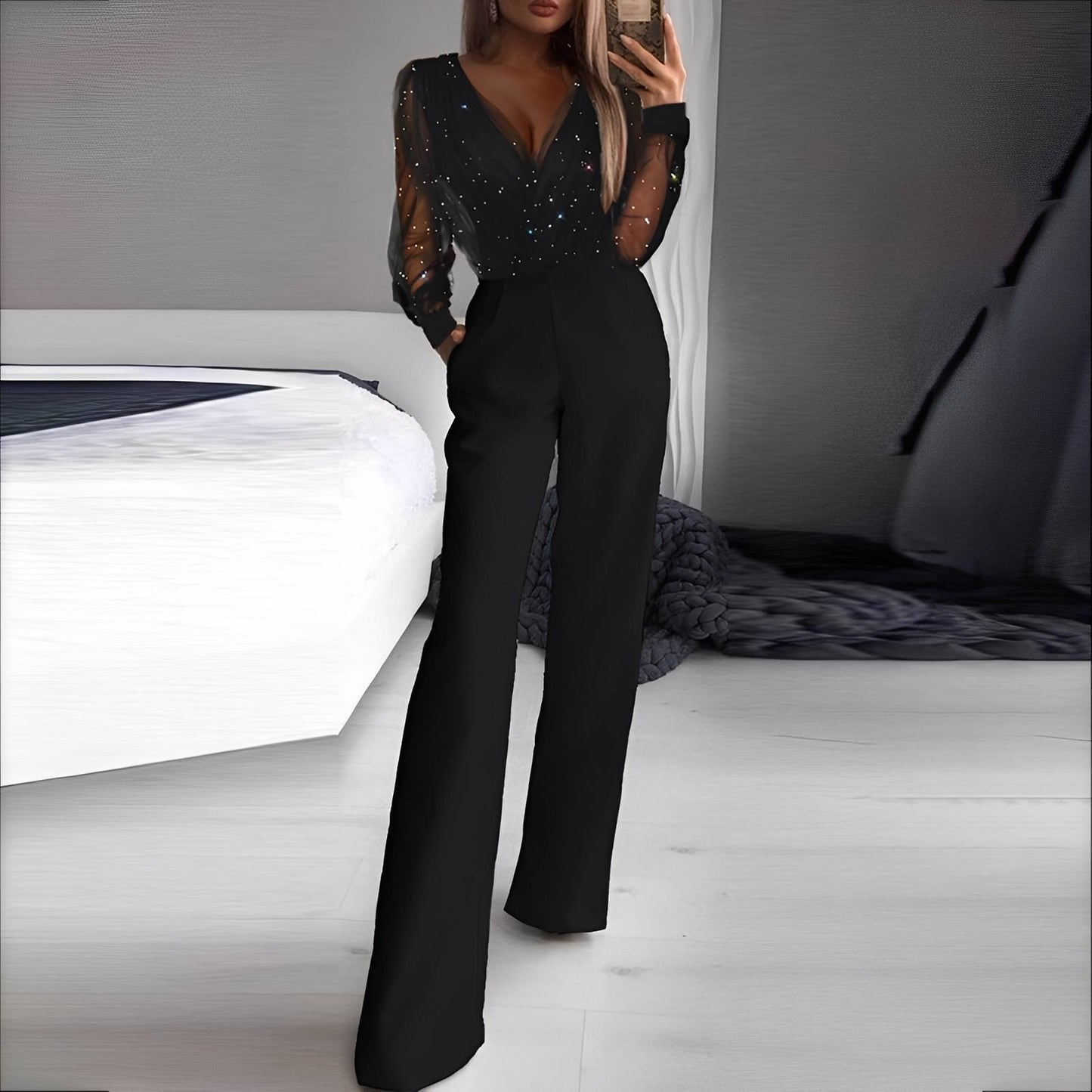 Morgana - Elegantní overal s rozšířenými nohavicemi pro dámy