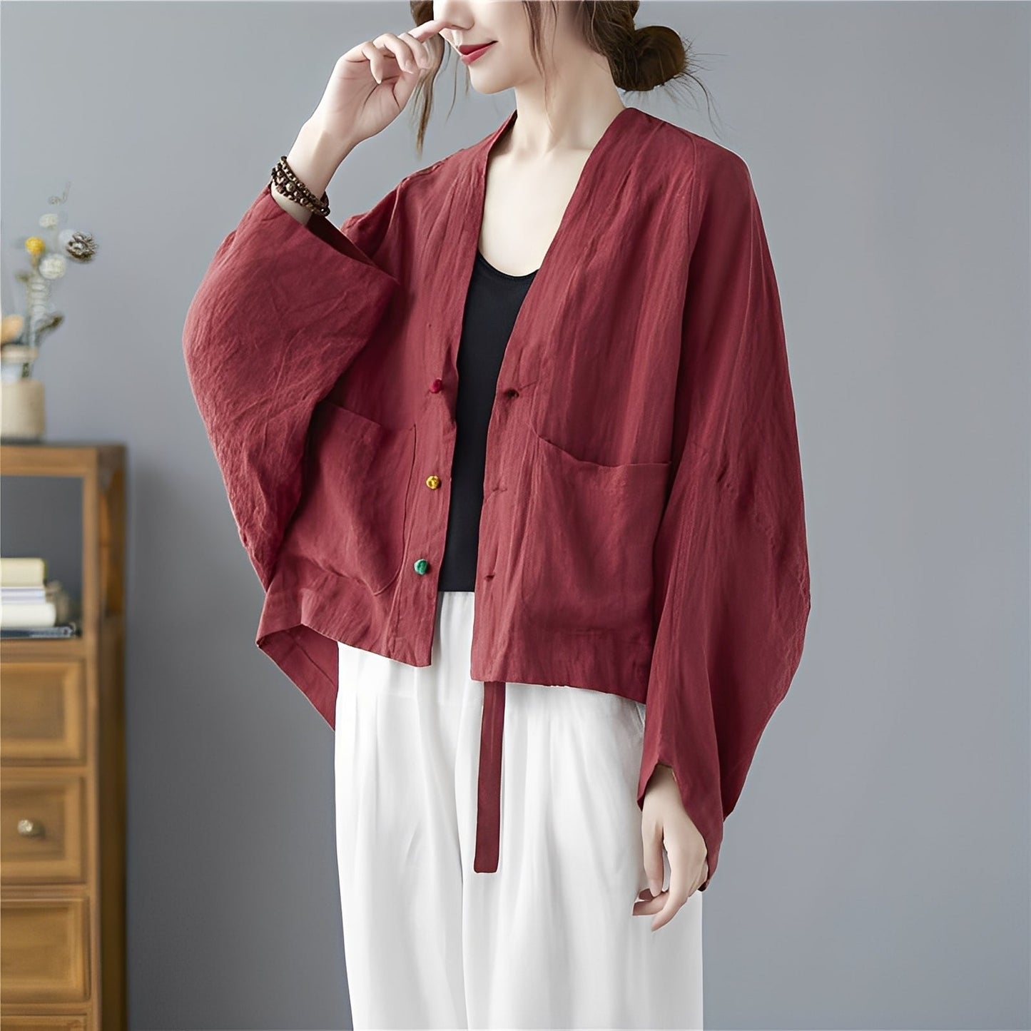 Shelia - Volný krátký cardigan s kapsami