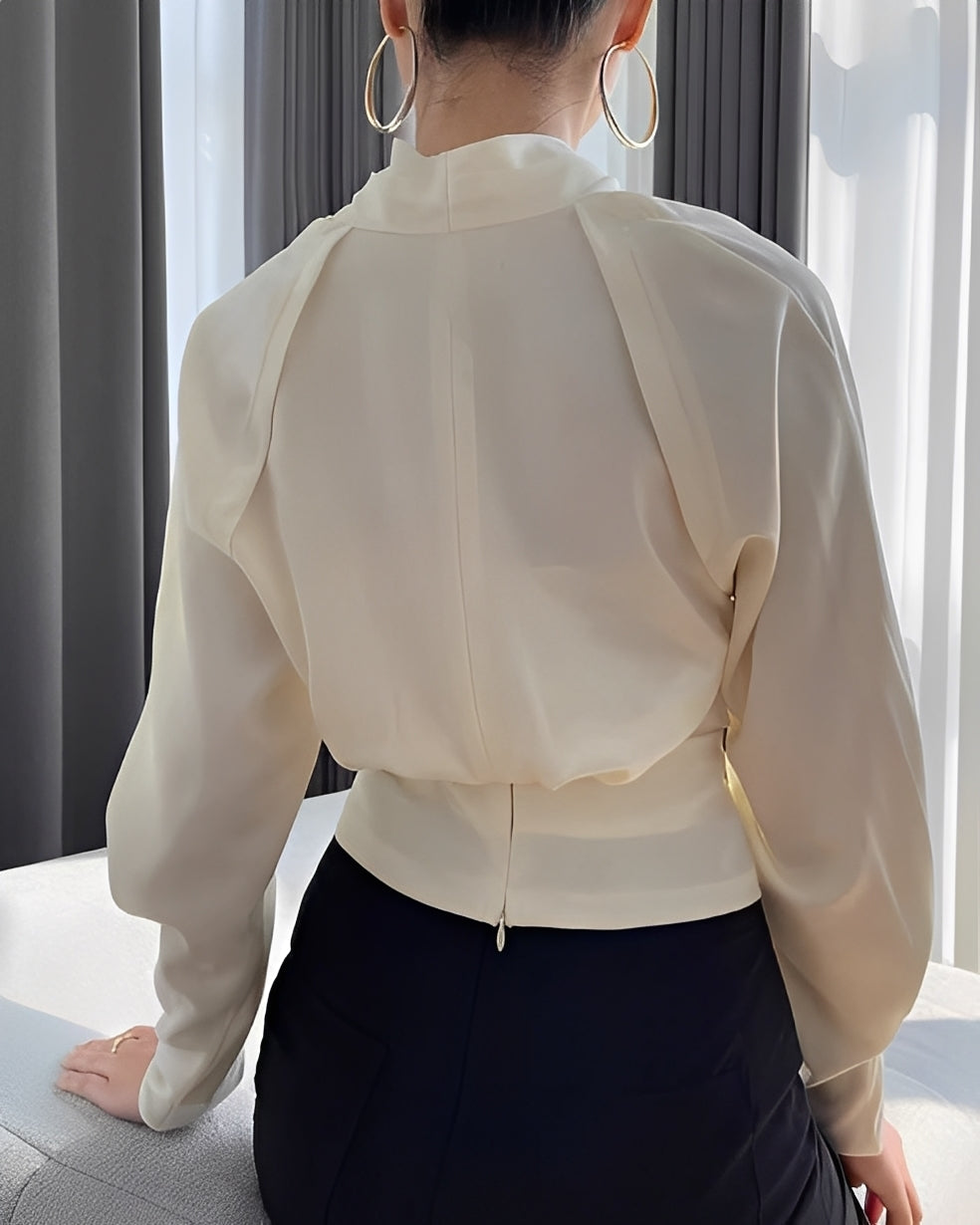 Annora - Elegantní dámská saténová halenka s dlouhým rukávem