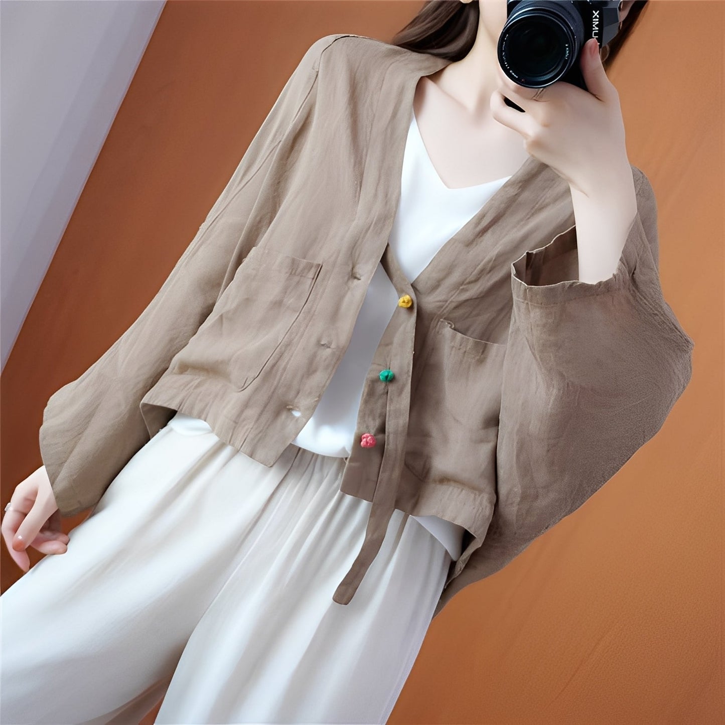 Shelia - Volný krátký cardigan s kapsami