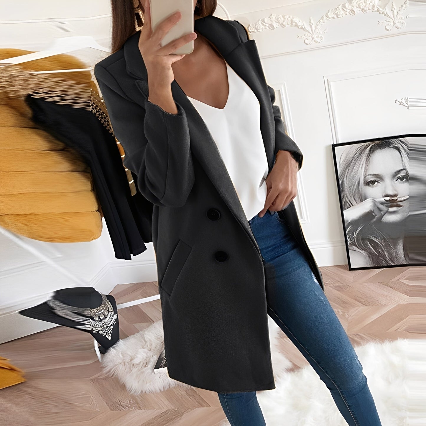 Tiffani - Elegantní dlouhý vlněný kabát pro dámy