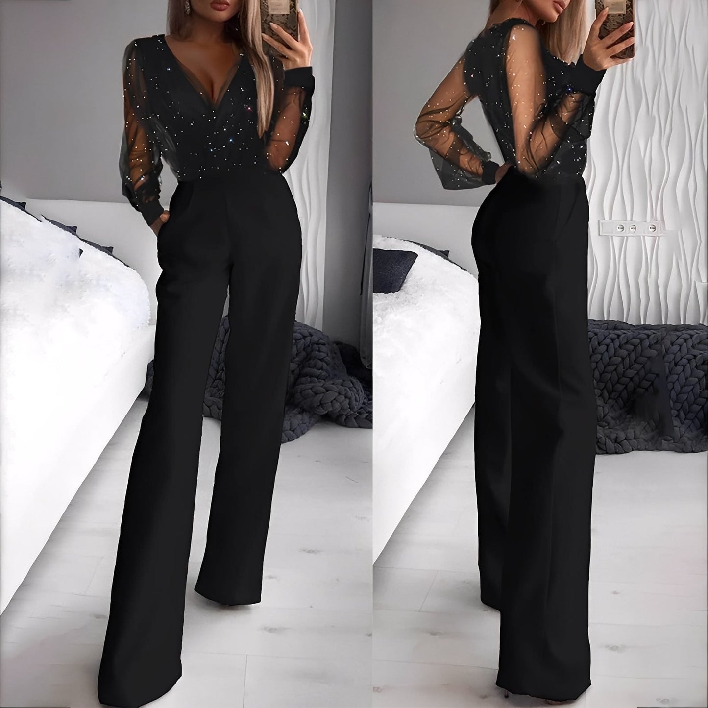 Morgana - Elegantní overal s rozšířenými nohavicemi pro dámy