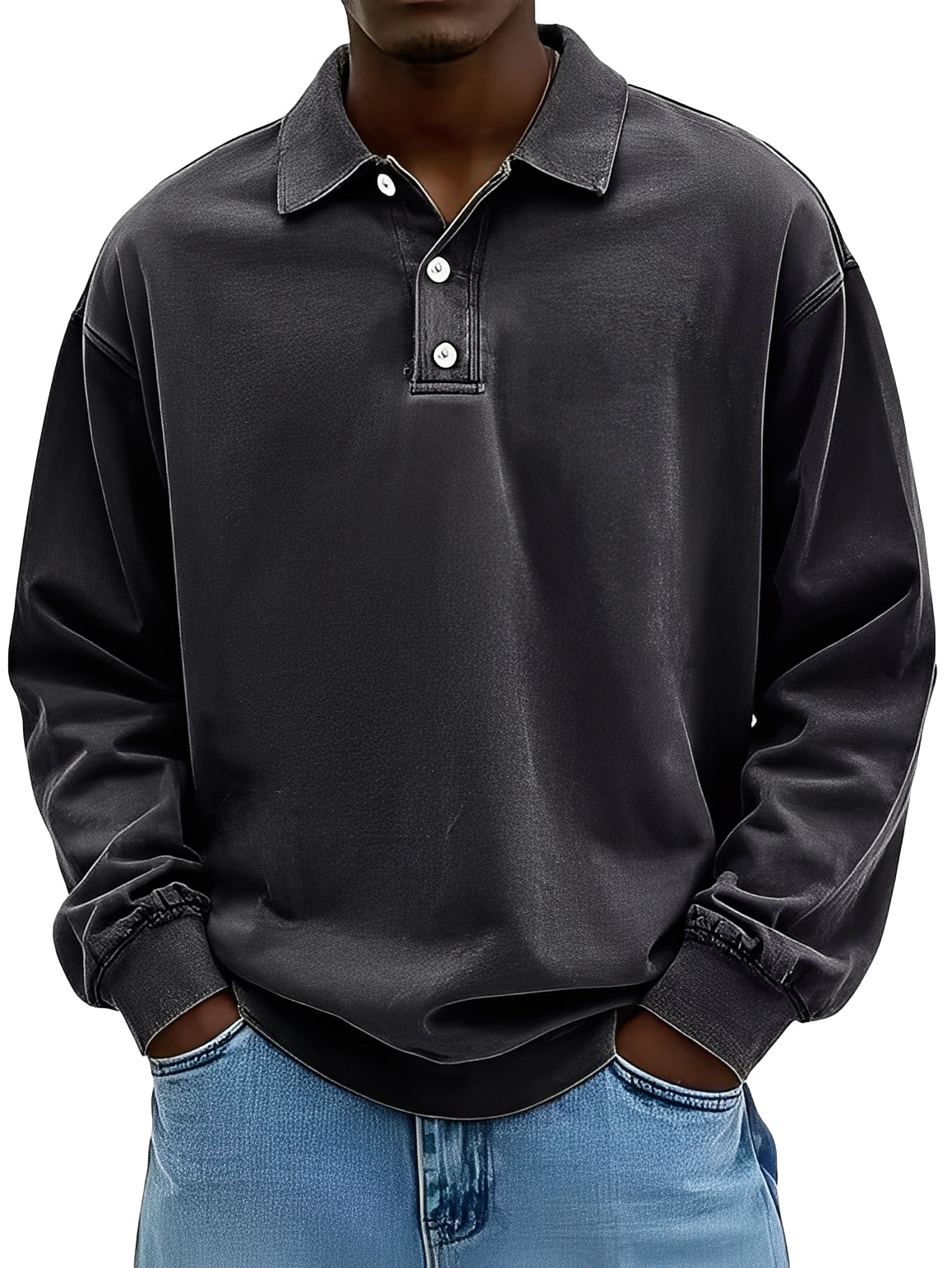 Clayton - Klasické Dlouhý Rukáv Poloshirt pro Muže