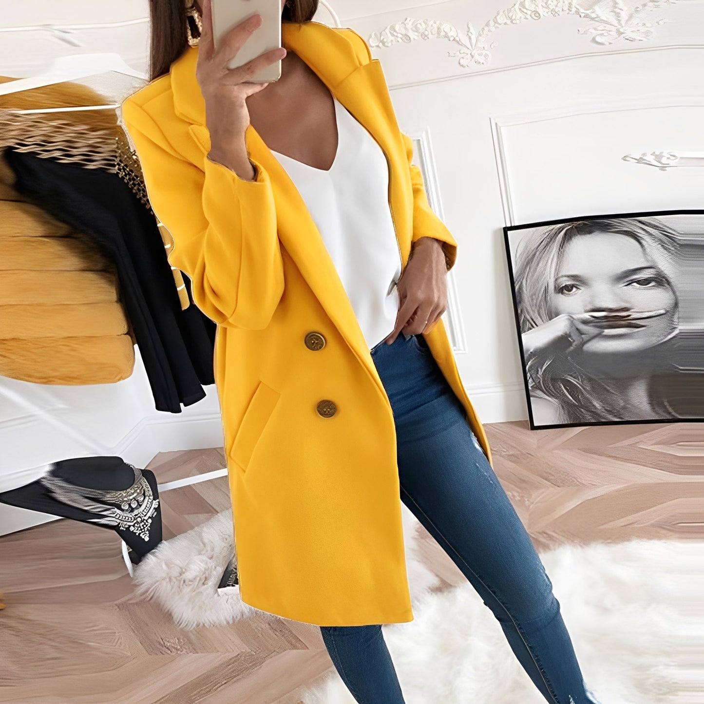 Tiffani - Elegantní dlouhý vlněný kabát pro dámy