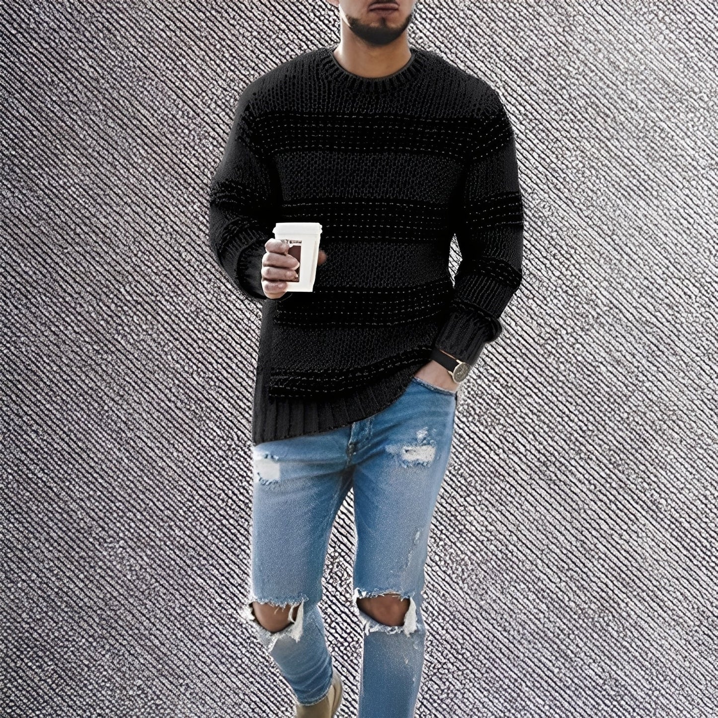 Richard - Pruhovaný teplý pletený svetr pro muže