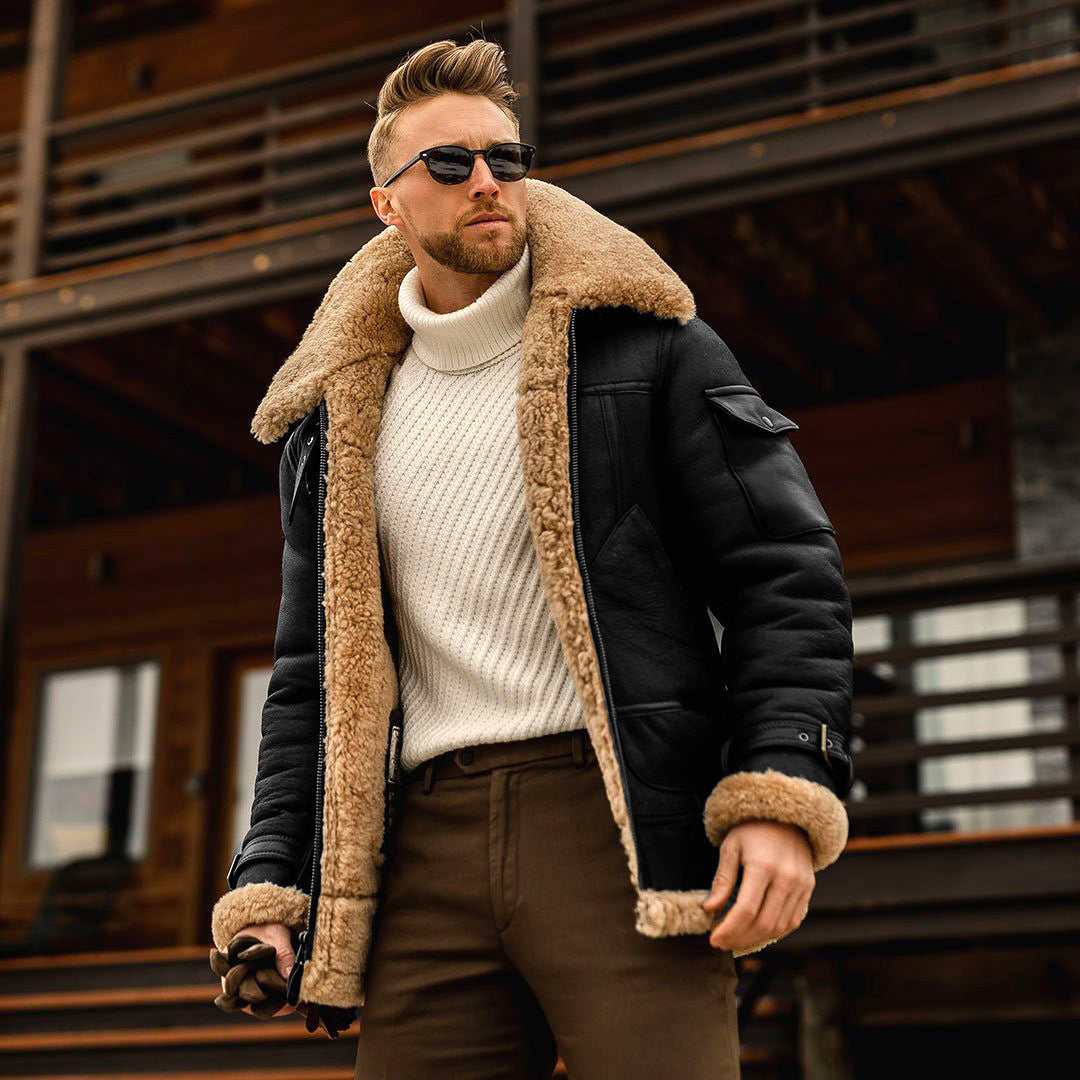 Richard - Taktická kožená bunda s kožešinovým límcem pro muže