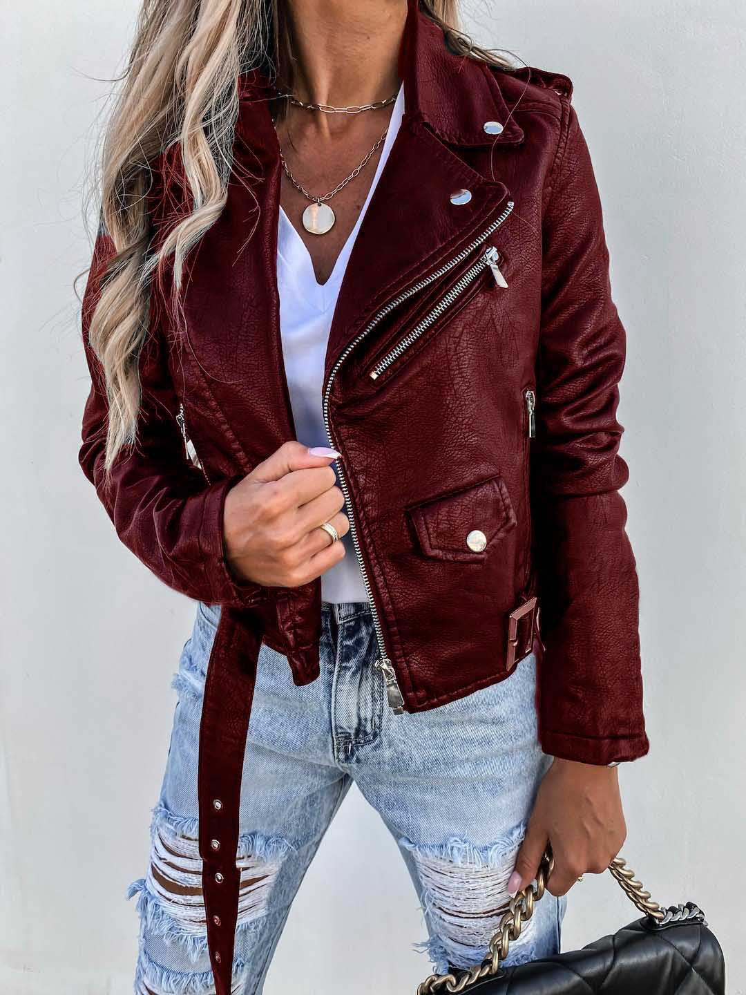 Alivia - Stylová kožená bunda se zipem pro ženy