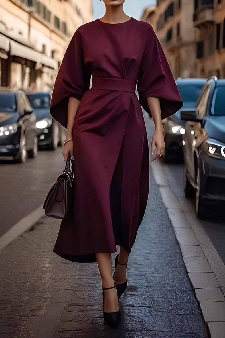 Nicole - Stylové midi šaty s lucernovými rukávy pro dámy