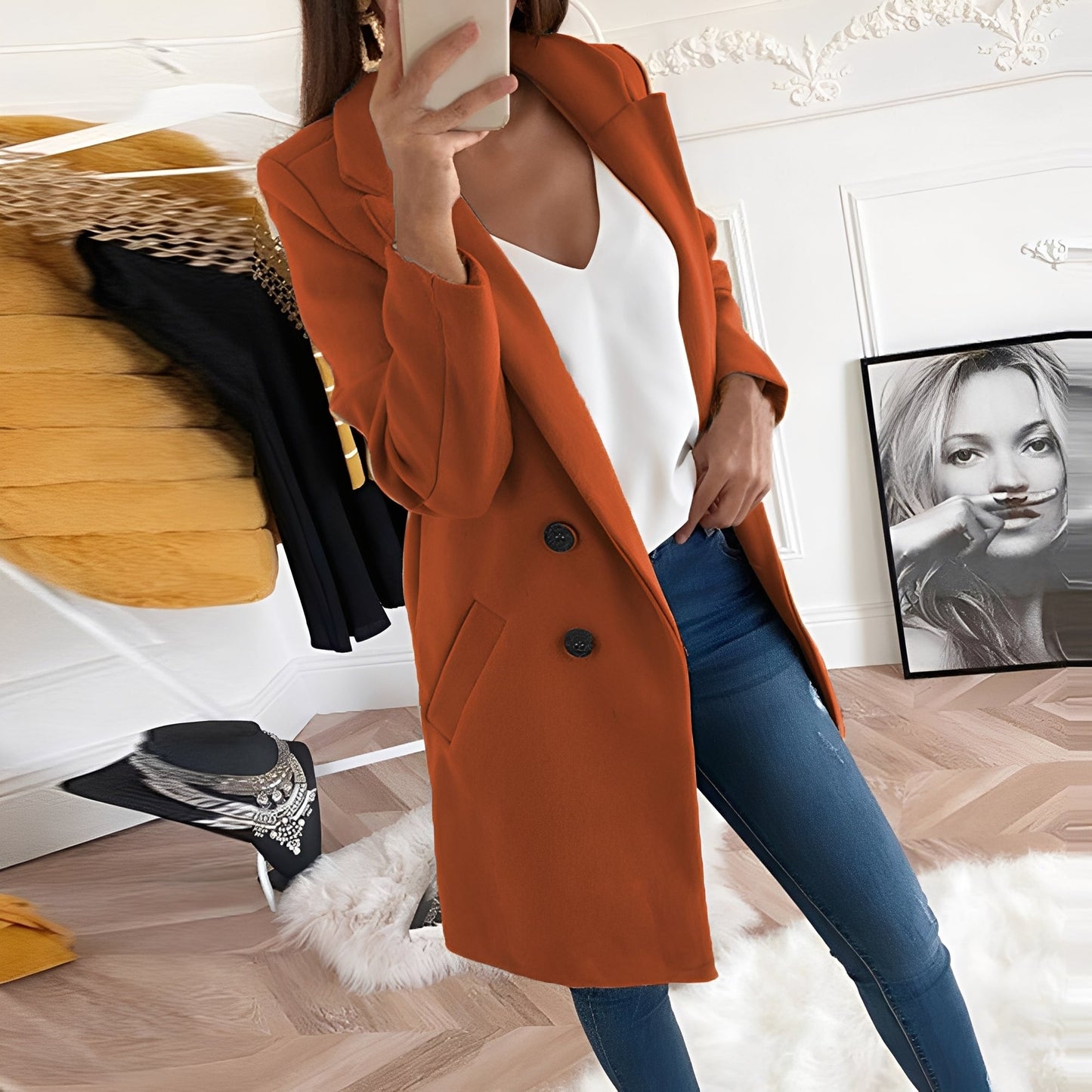 Tiffani - Elegantní dlouhý vlněný kabát pro dámy