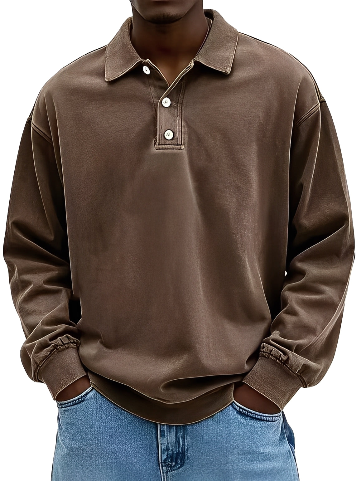 Clayton - Klasické Dlouhý Rukáv Poloshirt pro Muže