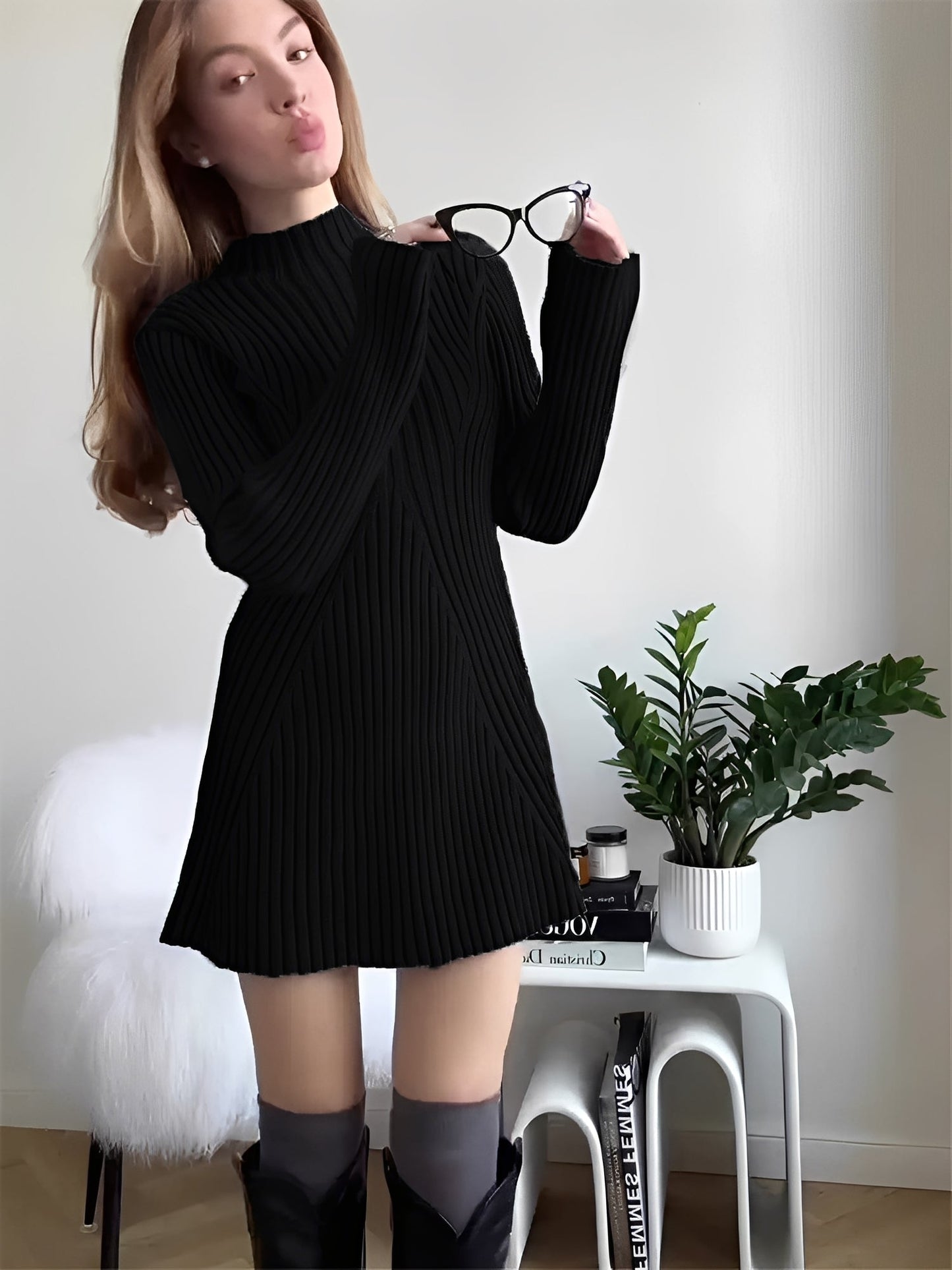 Jazmine - Elegantní pletené šaty s dlouhým rukávem pro dámy