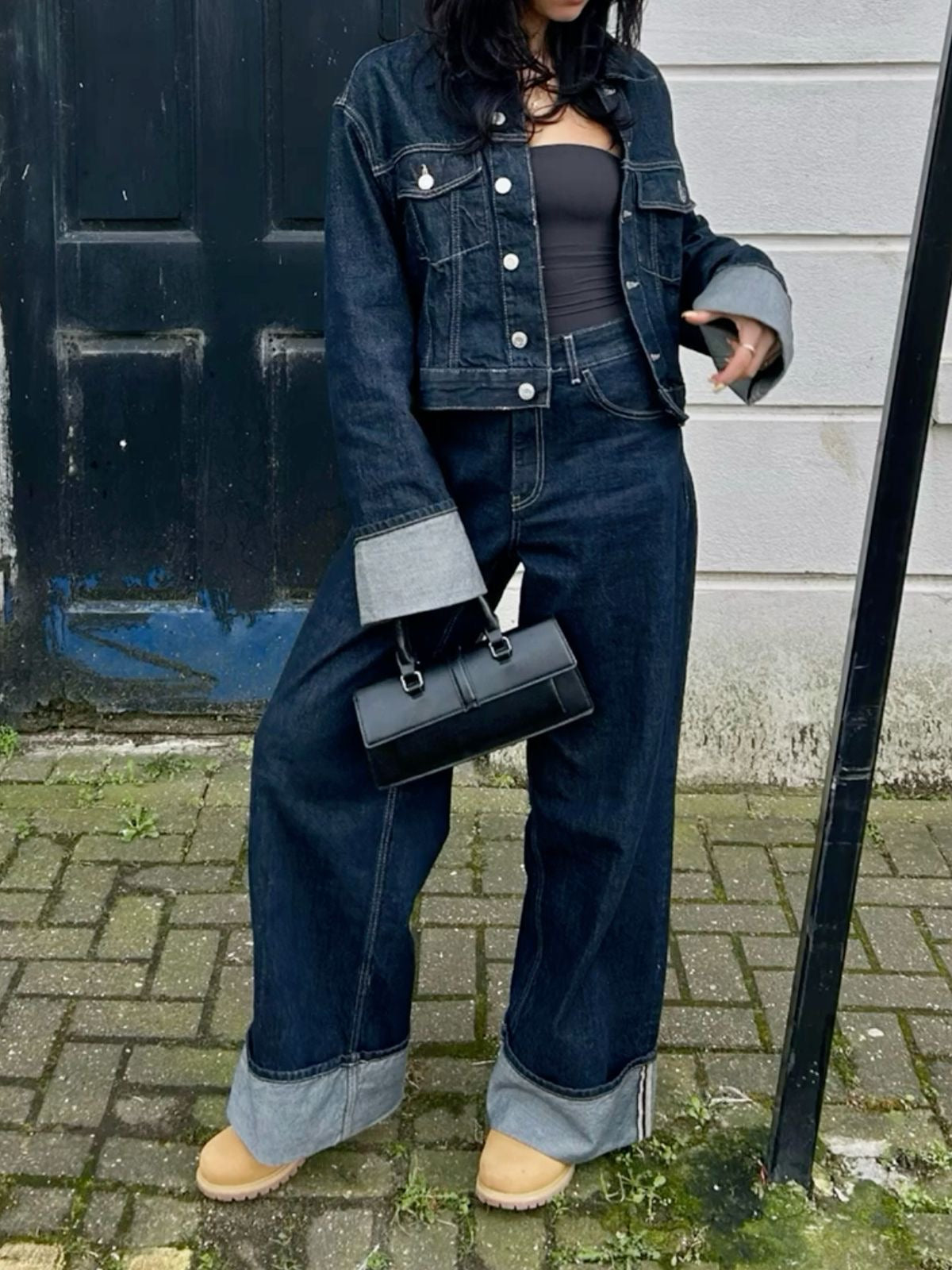 Clara – Souprava Denim s Trucker Bundou & Vysokým Pasem Džíny