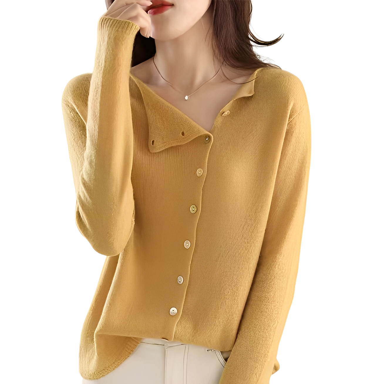 Bethanie - Lässige langärmelige Strickjacke aus Wolle