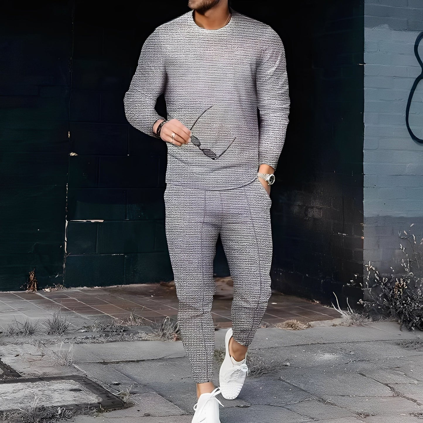 Dillan - Ležérní slim-fit souprava pro muže z vaflové látky