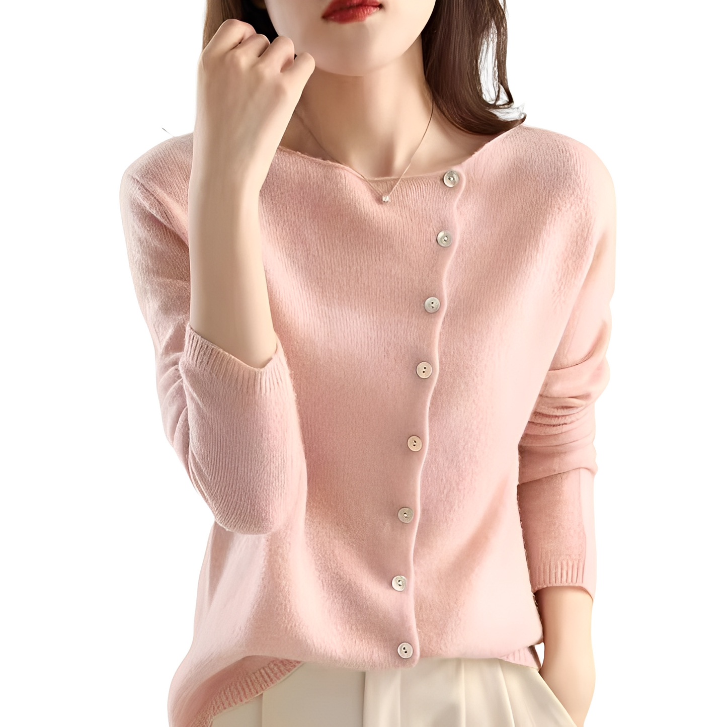 Bethanie - Lässige langärmelige Strickjacke aus Wolle