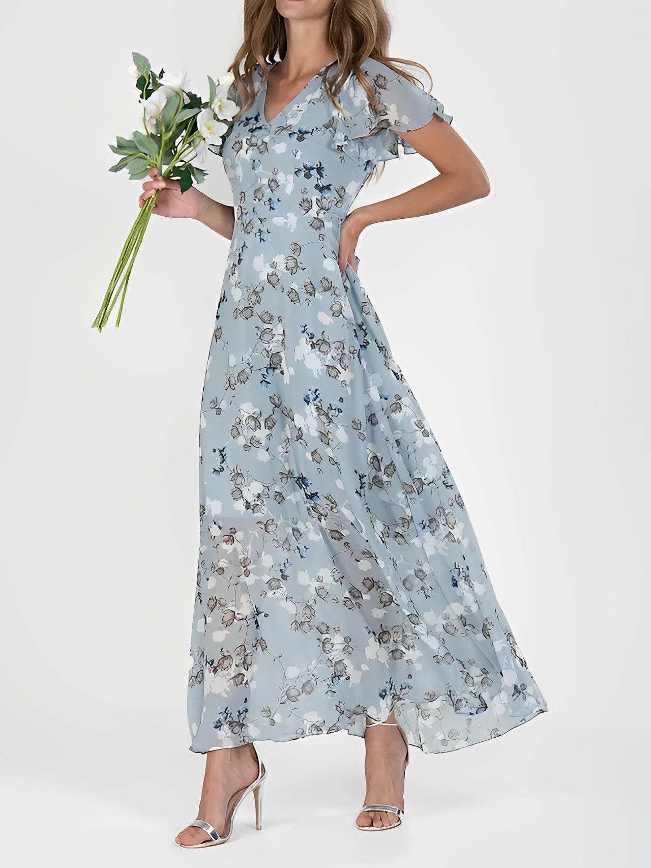 Giselle - Elegantní midi šaty s květinovým potiskem pro dámy