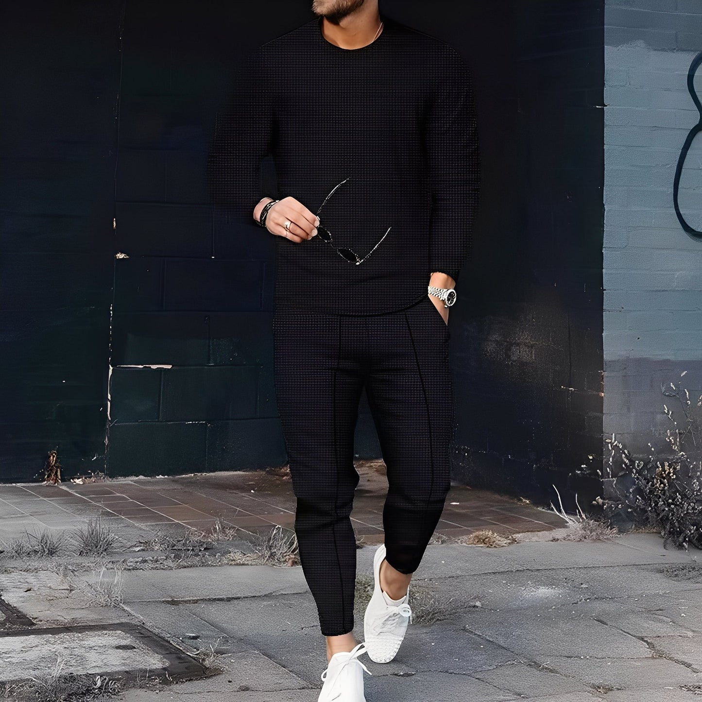 Dillan - Ležérní slim-fit souprava pro muže z vaflové látky