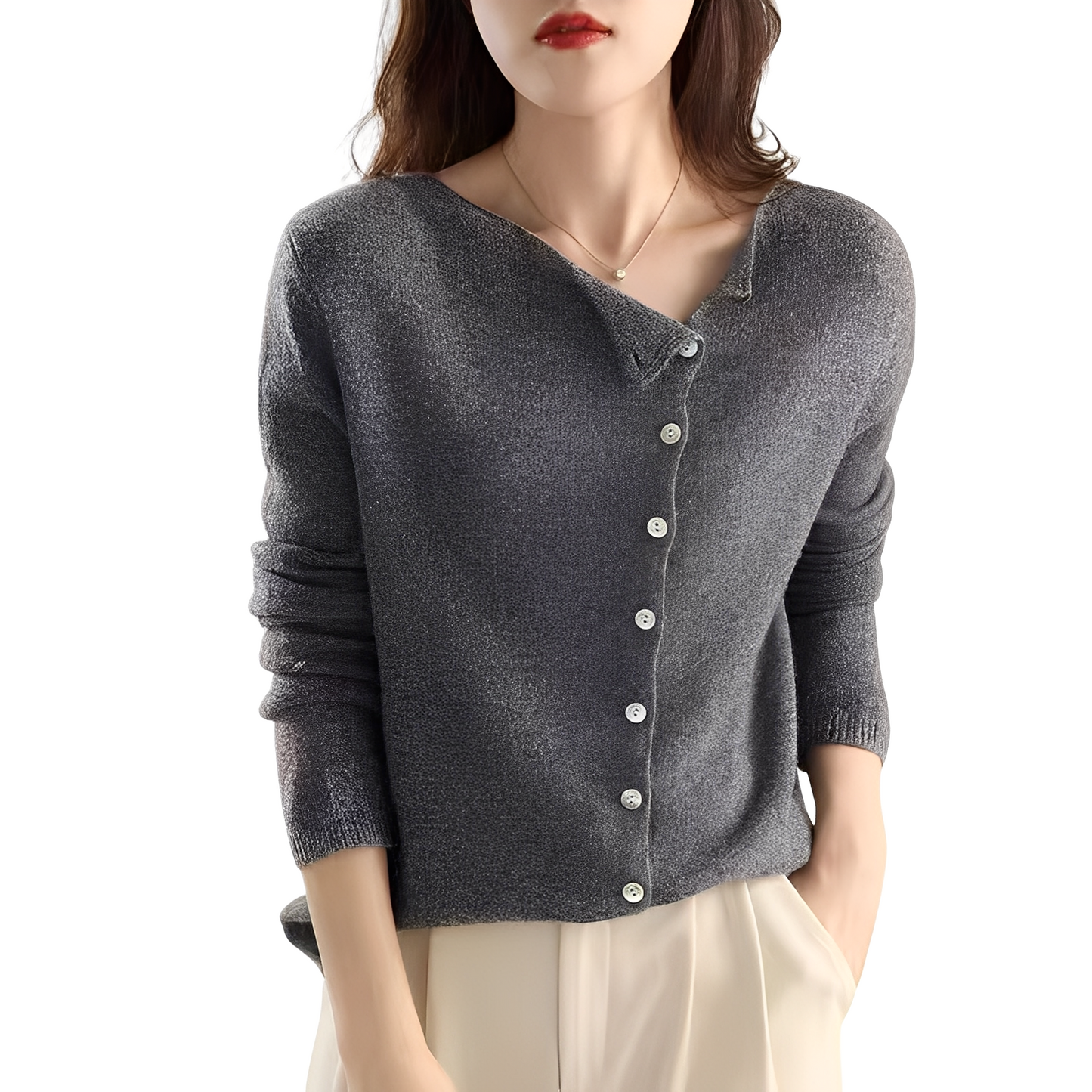 Bethanie - Lässige langärmelige Strickjacke aus Wolle
