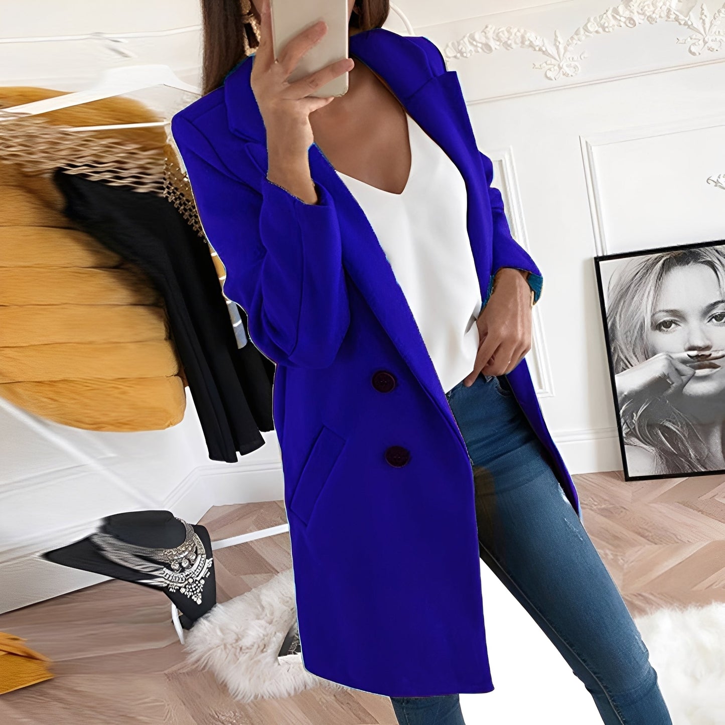 Tiffani - Elegantní dlouhý vlněný kabát pro dámy