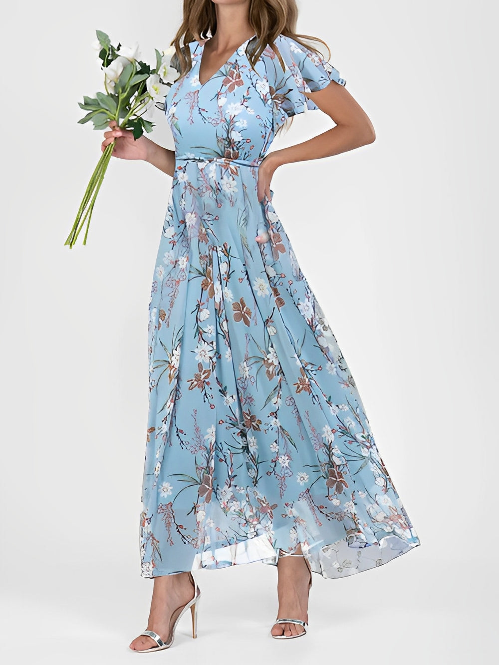 Giselle - Elegantní midi šaty s květinovým potiskem pro dámy