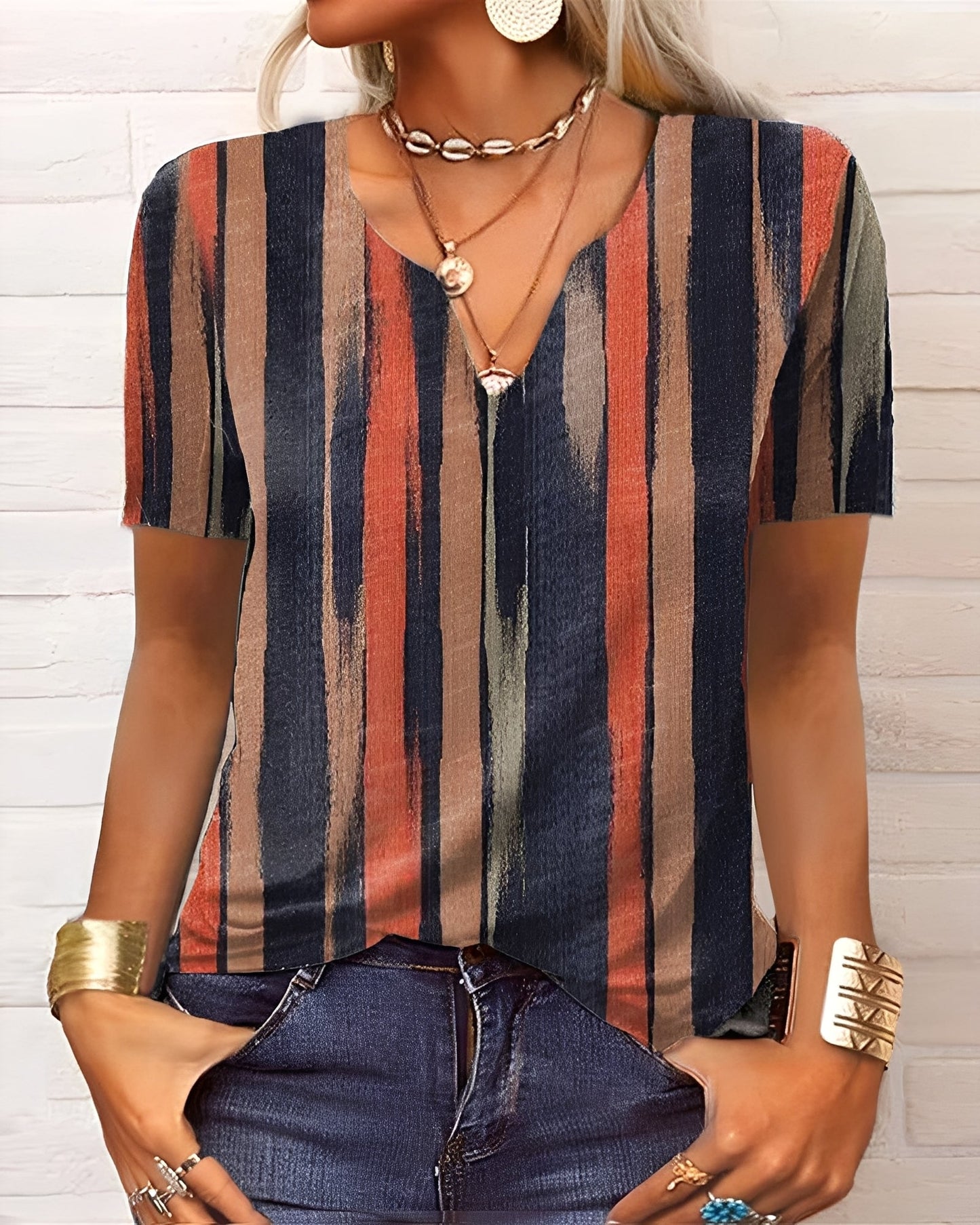 Denise - Boho halenka s V výstřihem a knoflíky pro dámy