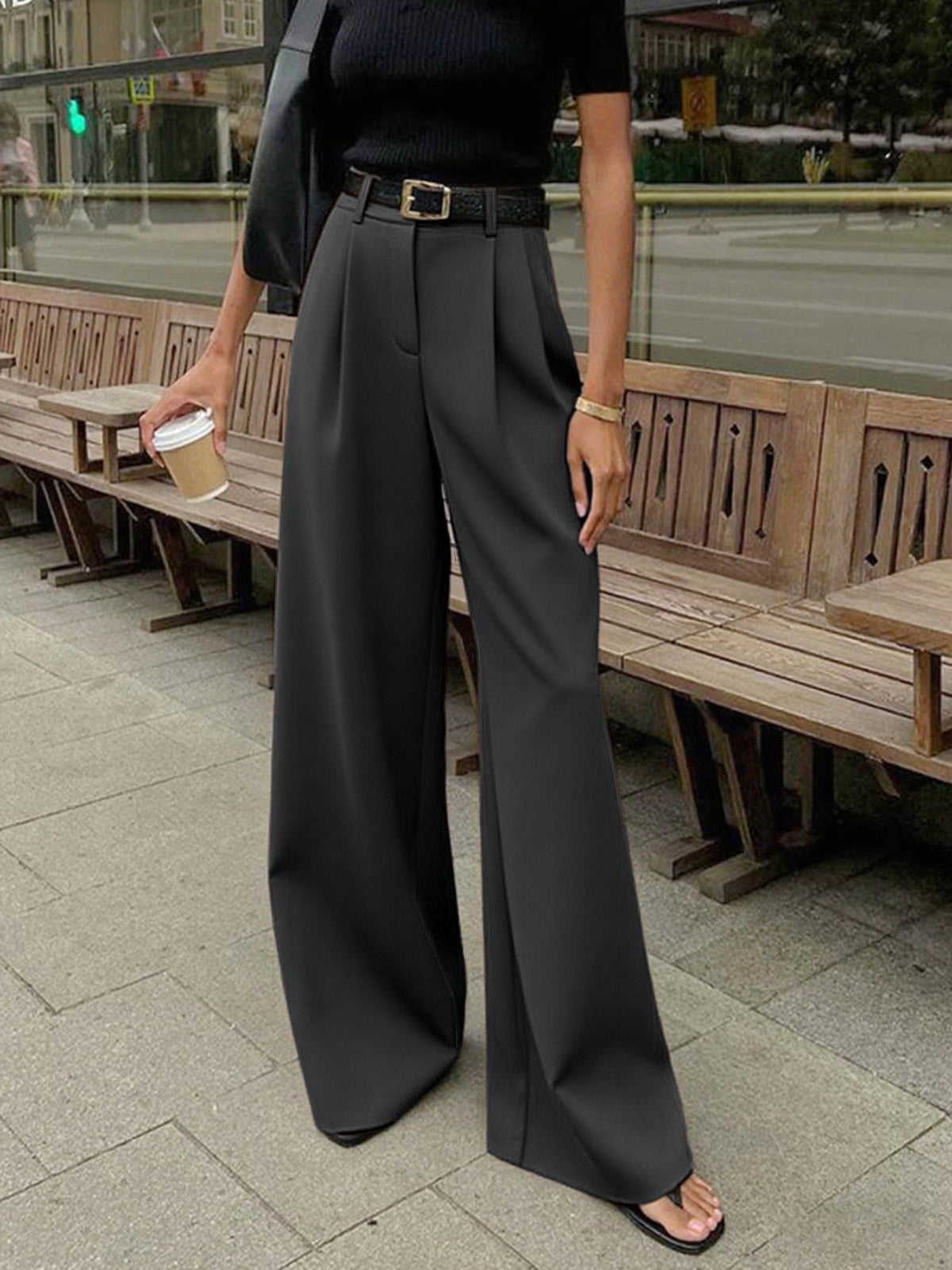 Marlene – Široké Látkové Kalhoty Bez Pásku