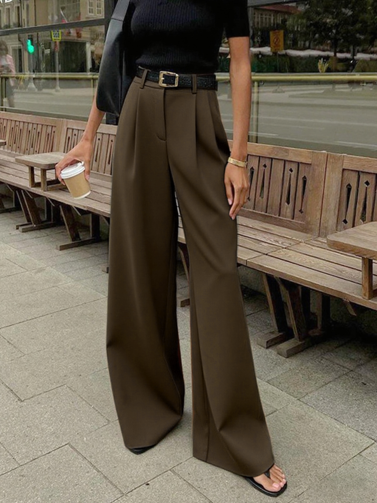 Marlene – Široké Látkové Kalhoty Bez Pásku