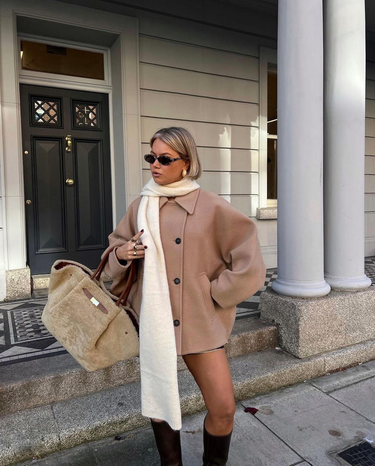 Elena – Kabát Oversize z Melírované Vlny Dvouradový