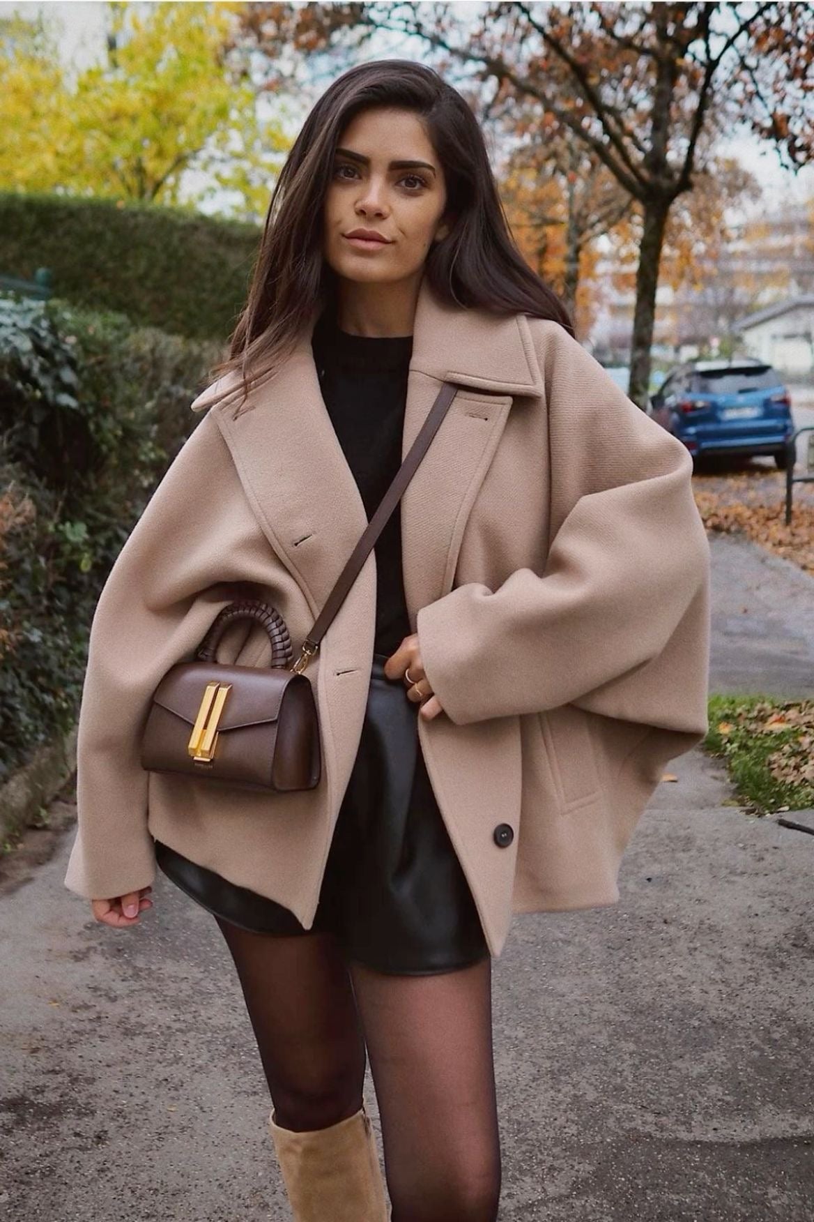 Elena – Kabát Oversize z Melírované Vlny Dvouradový
