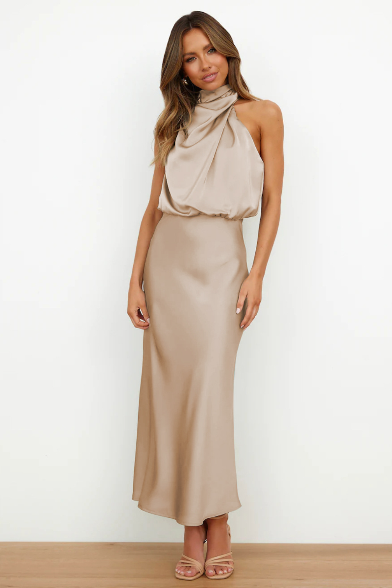 Elianna – Elegantní midi šaty s asymetrickým výstřihem