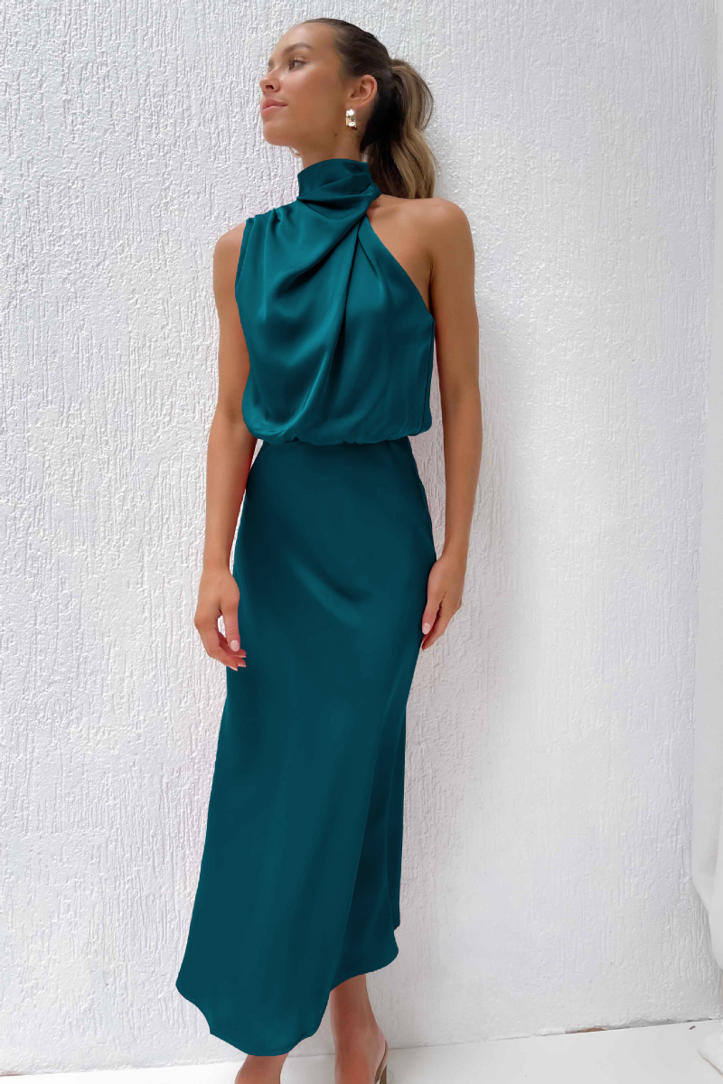 Elianna – Elegantní midi šaty s asymetrickým výstřihem