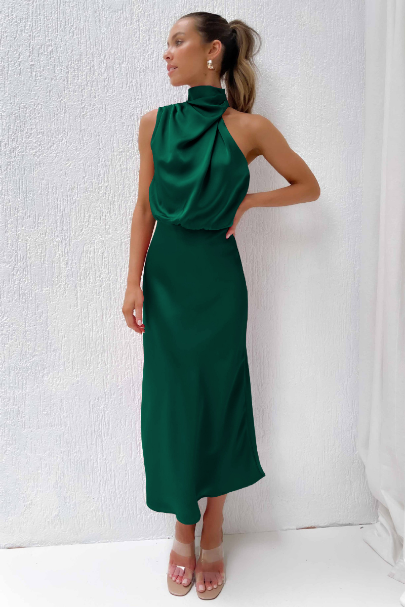 Elianna – Elegantní midi šaty s asymetrickým výstřihem