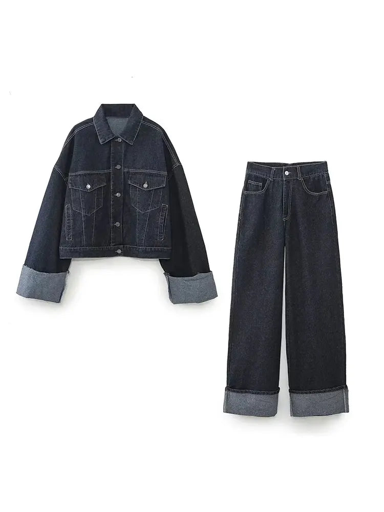 Clara – Souprava Denim s Trucker Bundou & Vysokým Pasem Džíny