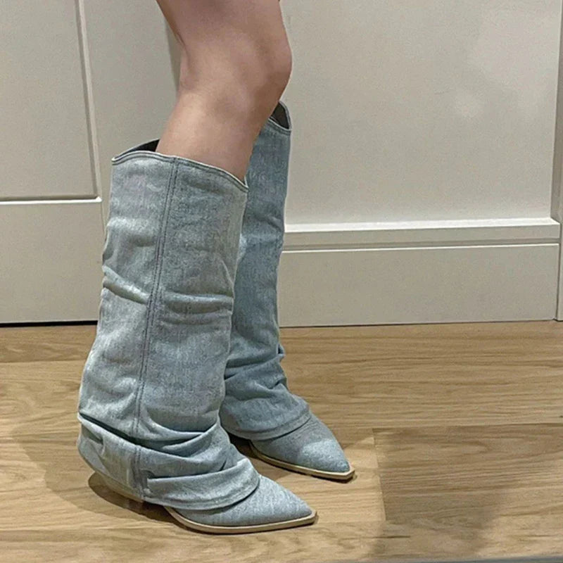 Estrid - Ponožkové kozačky z denimu pro ženy