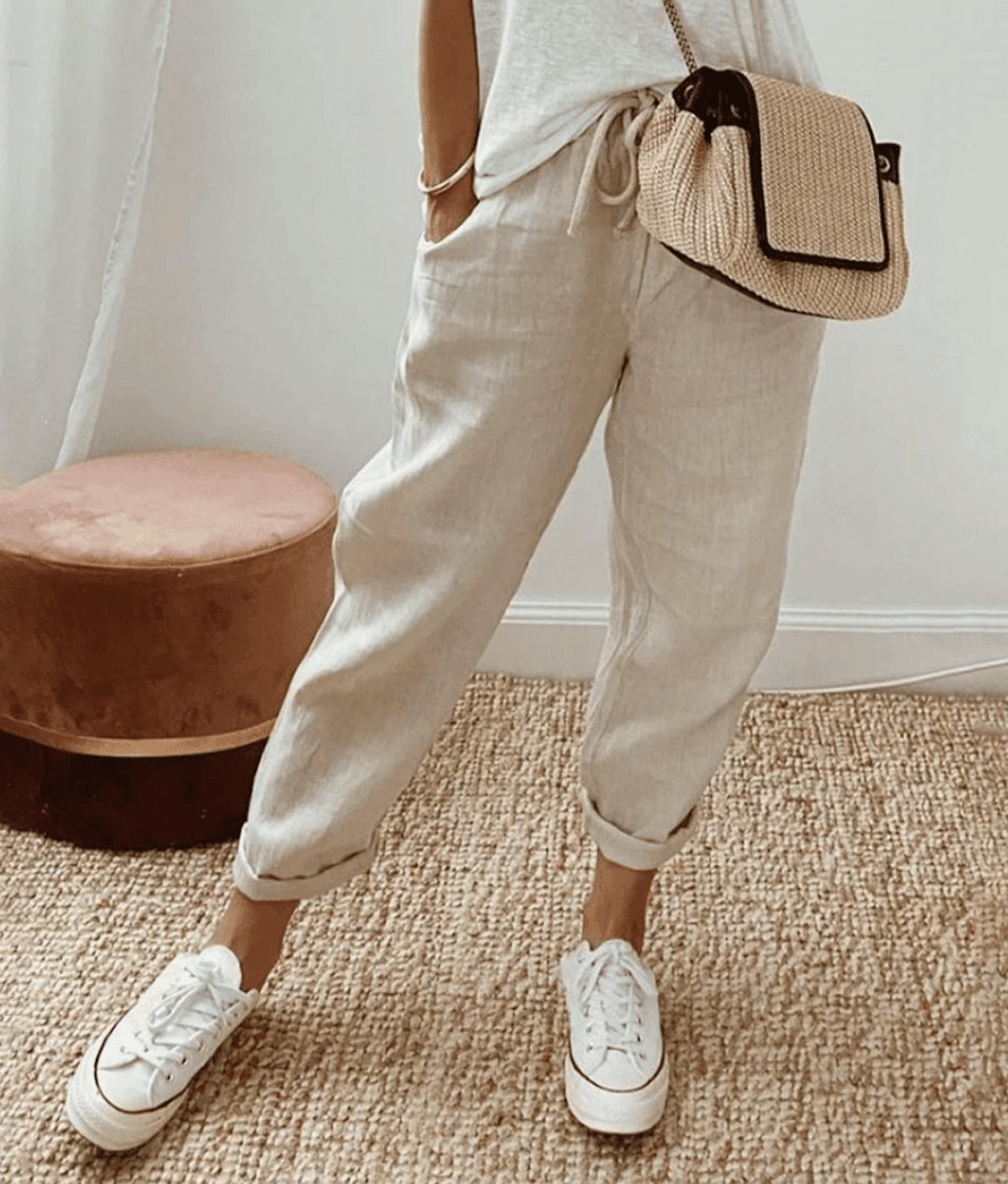 Bella – Stylové kalhoty z bavlněno-lněné směsi