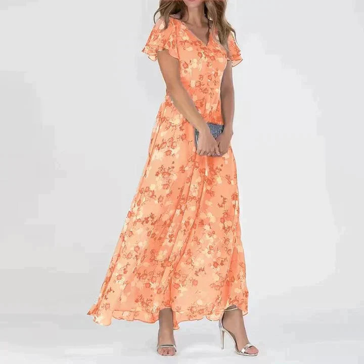 Mariona – Stylové květinové maxi šaty s výstřihem do V