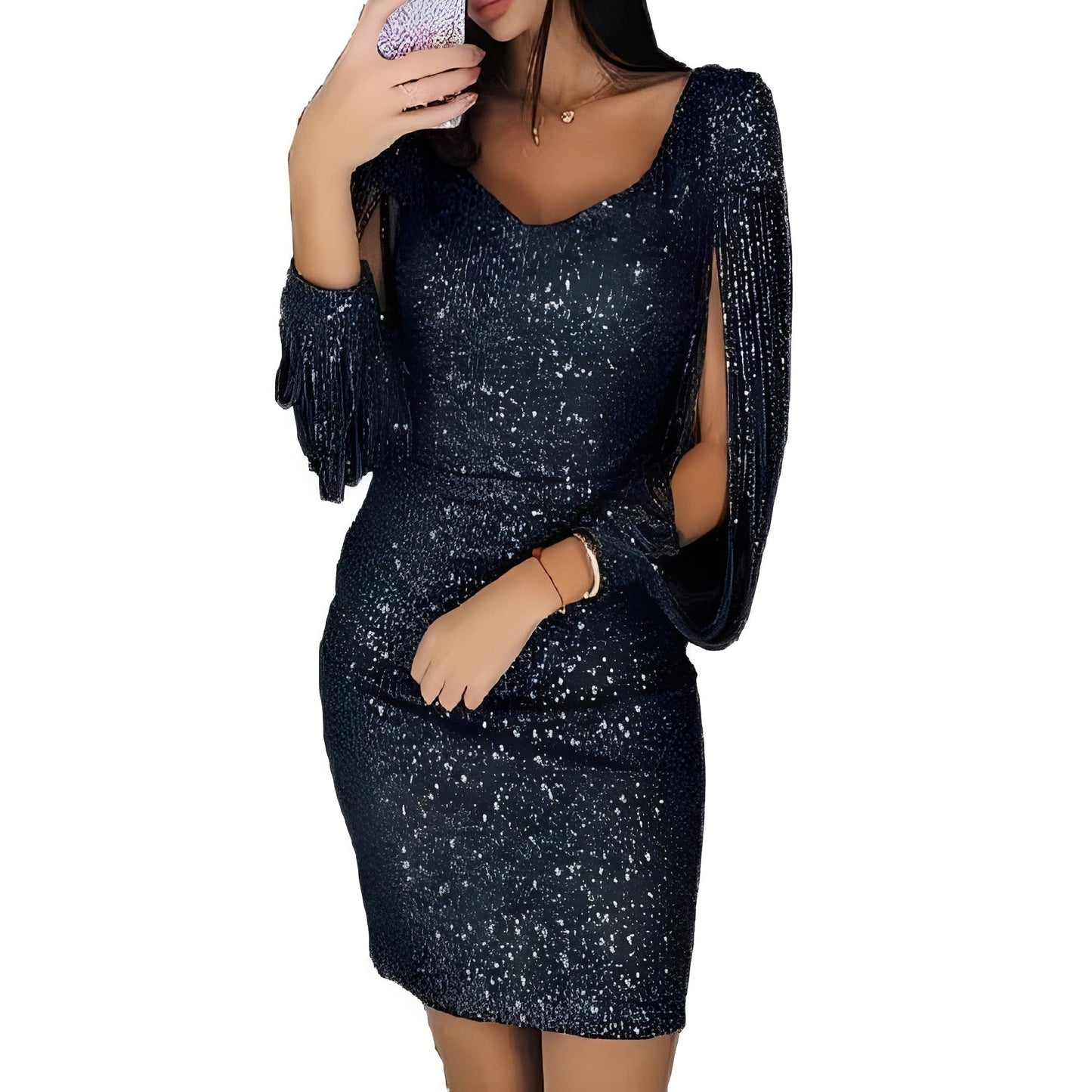 Marianna - Elegantní, třpytivé večerní šaty s dlouhými rukávy pro dámy