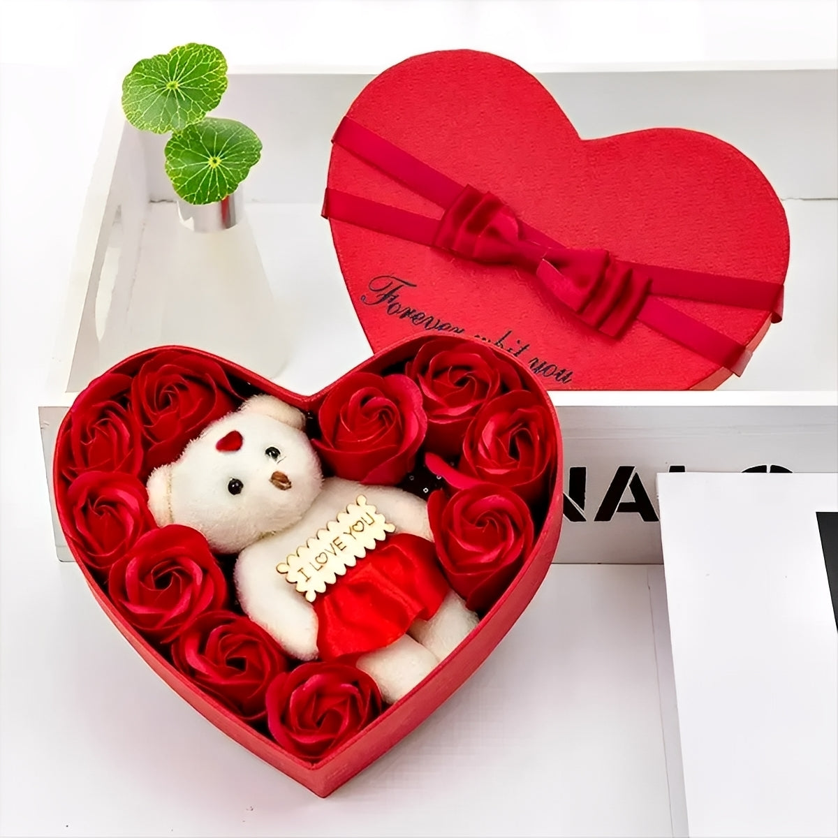 Heartley - Růžený medvídek srdcovitý dárek k Valentýnu