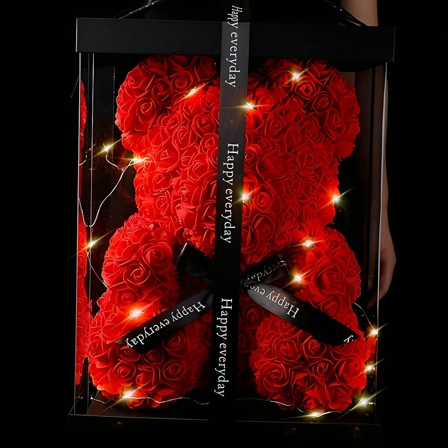 Valen - Růžový medvídek v LED boxu na Valentýn