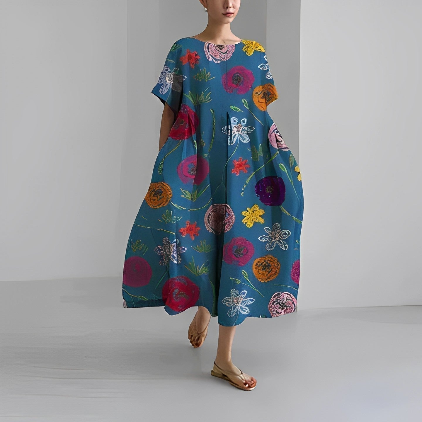 Naomi - Jarní boho maxi šaty s květinami