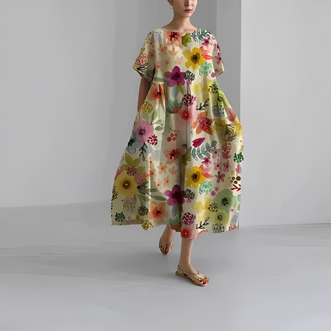 Naomi - Jarní boho maxi šaty s květinami