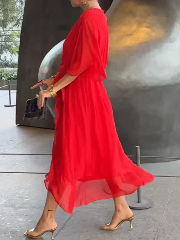 Kryziah - Elegantní V-výstřih Hedvábné Šaty