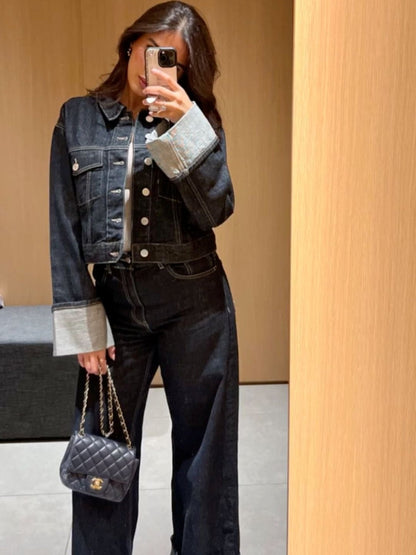 Clara – Souprava Denim s Trucker Bundou & Vysokým Pasem Džíny