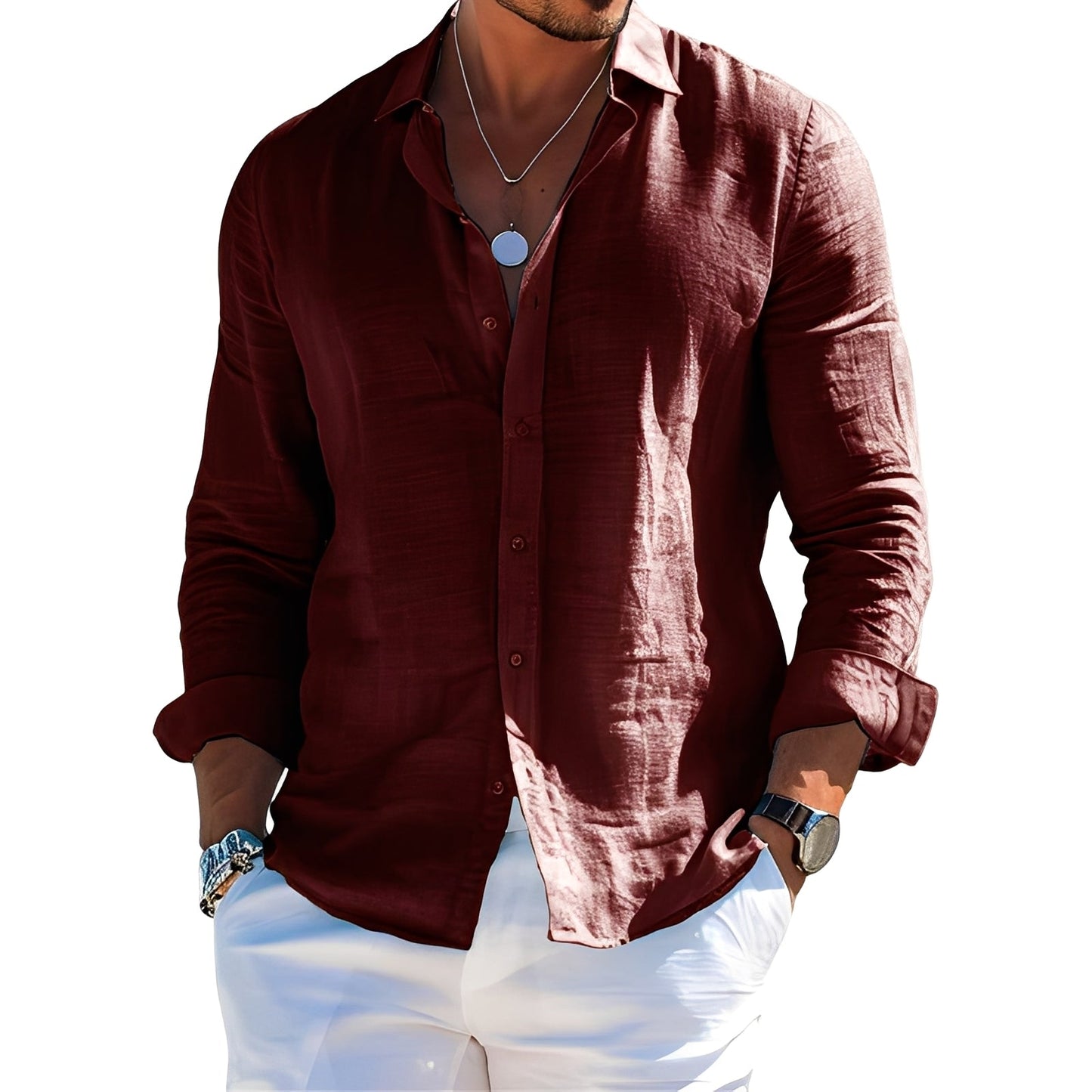 Félicien - Klasická pánská polokošile s dlouhými rukávy